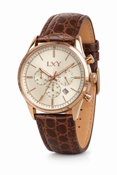 LXY Analog Watch  - For Men Men's Luxury Chronograph Watch – Gold Case, White Dial, Brown Leather Strap