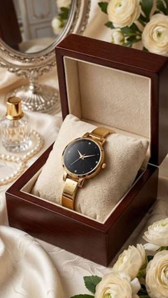Classic Quartz Analogue Golden Round Dial Girls Branded Watch Analog Watch  - For Women Premium Gold Plated Water Resistant And Scratch Resistant Women Watch