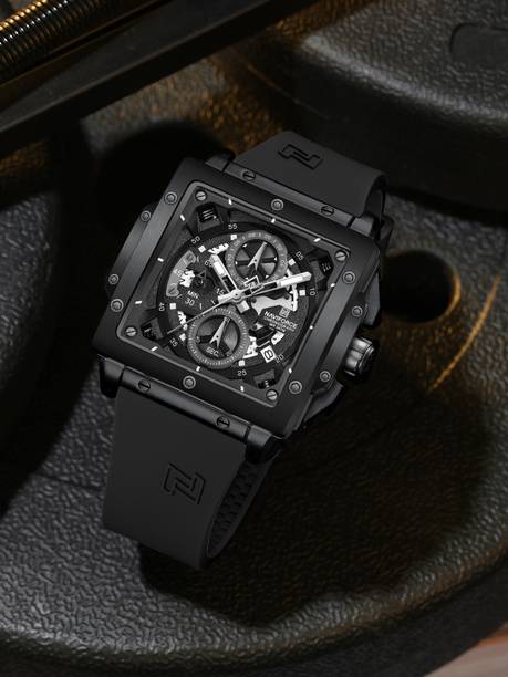 Elegant Square Black accents chronograph dial with Black Silicon strap Analog Watch - For Men NF8064 Unique Craftmanship