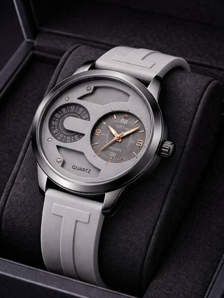 Prime Collection Dual Dial Quartz Black Silicone Strap Analog Watch  - For Men MI_MI-DD-GREY-04