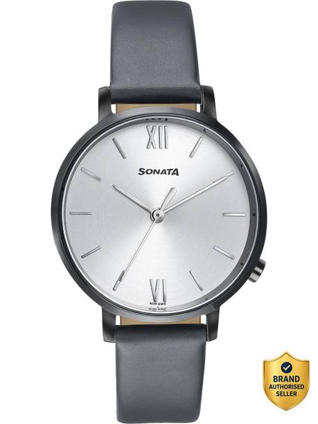 Elegent Essentials Silver Dial Black Leather Strap Analog Watch - For Women 87045NL01W,NU87045NL01W