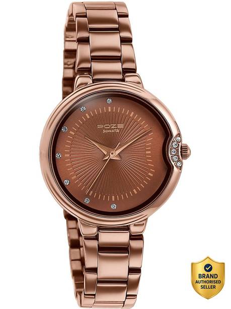Sonata Poze 7 Brown Dial IP Brown Sheet Metal Strap Analog Watch - For Women SP80153QM01W