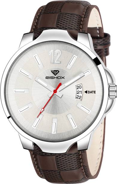 Rishox Classy look premium quality wrist Watch New Track Dial, Day & Date, Dual Colour Brown Leather Strap Analog Watch  - For Men