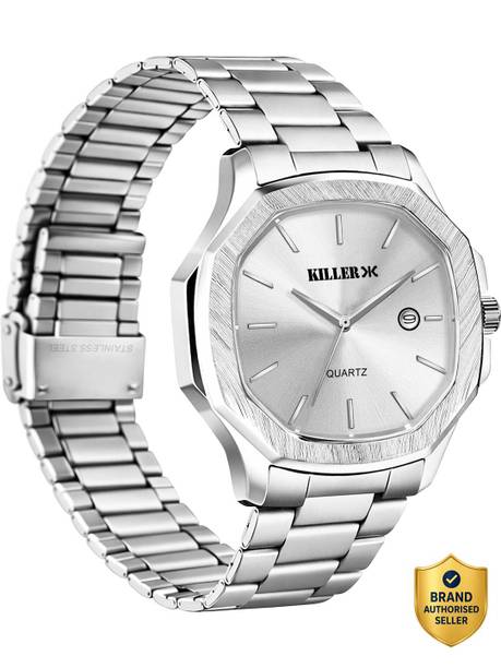 UNISEX Date Function Working Free Size Adjutable Chain Lock Premium Quality Analog Watch  - For Men KLLR-931-SILVER-SILVER