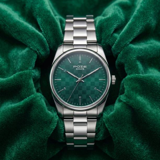 Poze 9 Quartz Green Dial Silver Strap Analog Watch - For Men SP70033SM07W