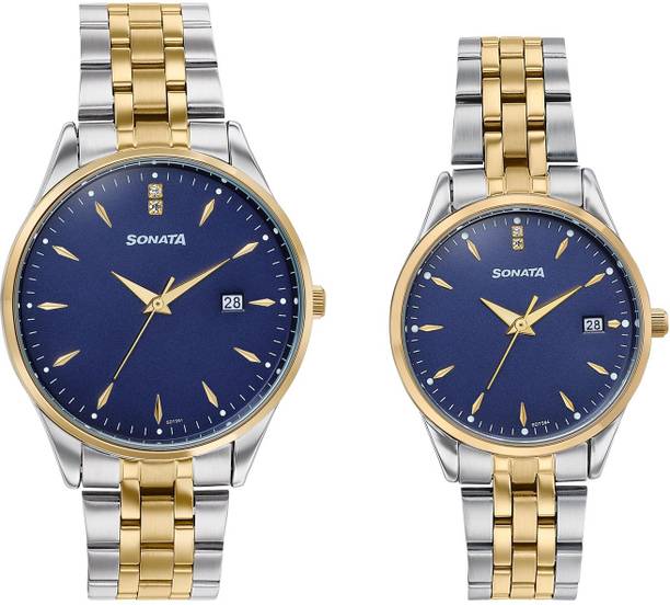 Sonata Jashn Quartz Blue Dial IPS+IPG Strap Wedding Analog Watch - For Couple 7721087125BM01