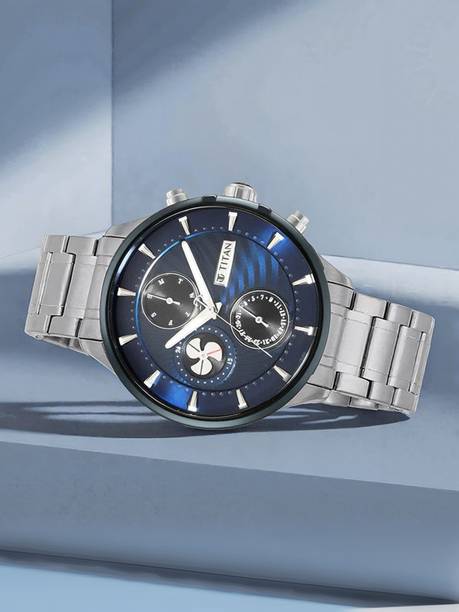 Titan Maritime Multifunction Midnight Blue Dial Silver SS Strap Analog Watch - For Men NT1873KM02