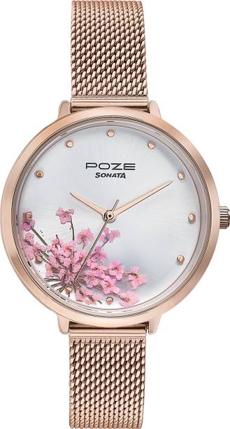 Sonata Poze Fleur Eternelle Quartz Silver Round Dial Women's Watch Analog Watch - For Women SP80105WM01,SP80105WM01W
