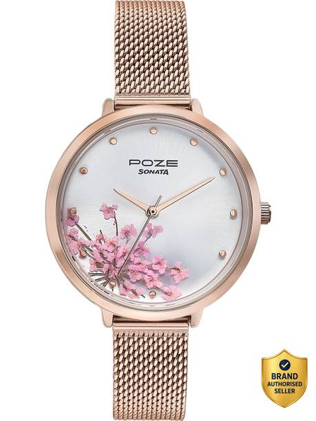 Sonata Poze Fleur Eternelle Quartz Silver Round Dial Women's Watch Analog Watch - For Women SP80105WM01,SP80105WM01W
