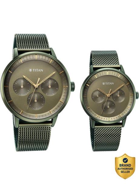 Titan Bandhan Multifunction Green Dial Green SS Strap Couple Analog Watch  - For Couple NT9400694206QM02,9400994209WM01,NU9400694206QM02