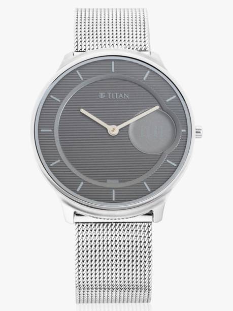 Titan Minimals Grey Dial Silver Stainless Steel Strap Analog Watch - For Men NT1843SM01