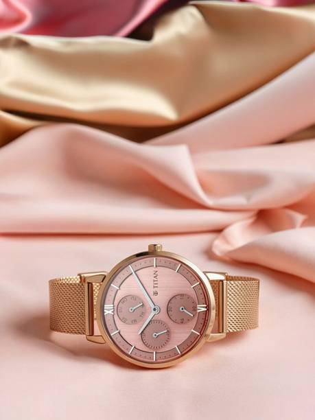 Titan Workwear Multifunction Pink Dial Rose Gold MetalStrap Analog Watch - For Women NT2652WM01