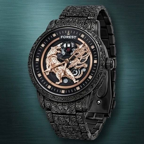 The VONDEX Premium Automatic Mechanical Analog Watch  - For Men RND-DIAL-BLK01