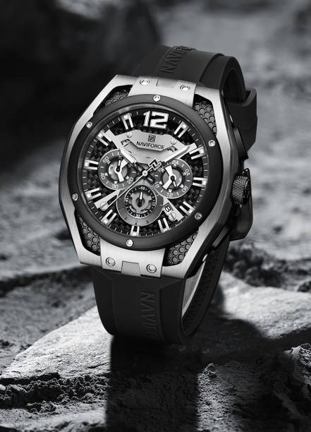 Sporty Silver-Black multifuntional chronograph Analog Watch - For Men NF8063 Modern detailed design timepeice