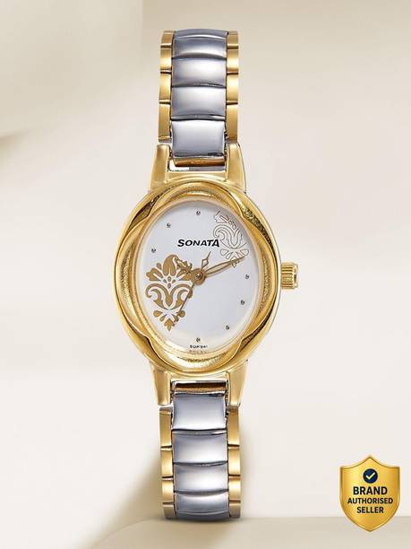 Sonata White Dial Silver & Gold Stainless Steel Strap Analog Watch - For Men NS8085BM02,NH90024BM01,8085BM02
