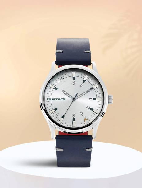 Fastrack NP3236SL01 Fastrack I Love Me Silver Dial Blue LeatherStrap Analog Watch  - For Men
