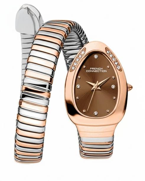 The Mystic Curve Women's Silver Watch | Rhinestones Brown Sunray Dial Analog Watch - For Women FCN0110BRTM