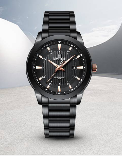 NAVIFORCE NF8029 Black Date Display With Black Steel Strap Analog Watch  - For Men
