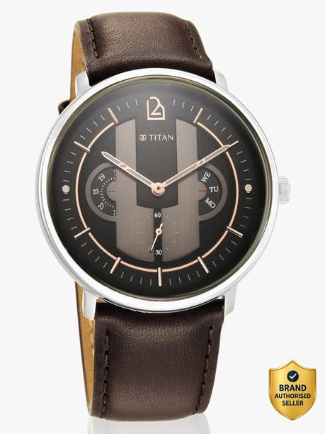 Titan Quartet Multifunction Anthracite Dial Brown LeatherStrap Analog Watch - For Men NT1882SL01,NU1882SL01