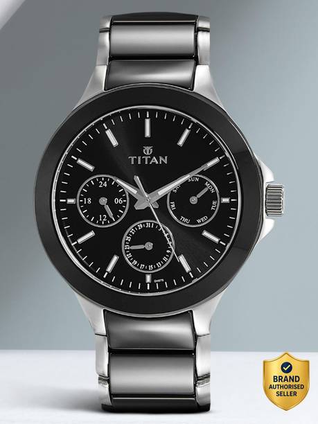 Titan NQ90089KD01 Titan Multifunction Black Dial Silver & Black Ceramic Strap Analog Watch  - For Men