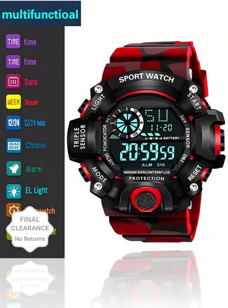 Digital Watch  - For Boys Sports Multi Functional Black Dial for Mens Kids Fasionable