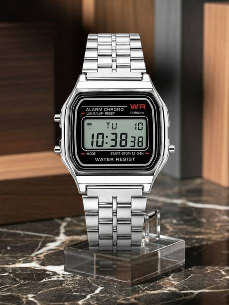 Vintage Digital Watch | Silver Stainless Steel Band | Water Resistant Unisex Digital Watch  - For Men Vintage Digital Watch | Silver Stainless Steel Band | Water Resistant Unisex