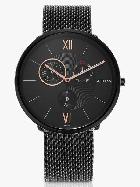 Titan Slim Multifunction Black Dial Black Stainless Steel Strap Analog Watch - For Men NT1877NM01,NCTH1791130,1877NM01,NU1877NM01