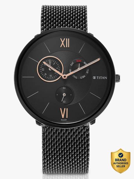 Titan Slim Multifunction Black Dial Black Stainless Steel Strap Analog Watch - For Men NT1877NM01,NCTH1791130,1877NM01,NU1877NM01