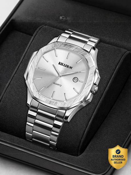 UNISEX Date Function Working Free Size Adjutable Chain Lock Premium Quality Analog Watch  - For Men KILLR-931-SILVER-SILVER