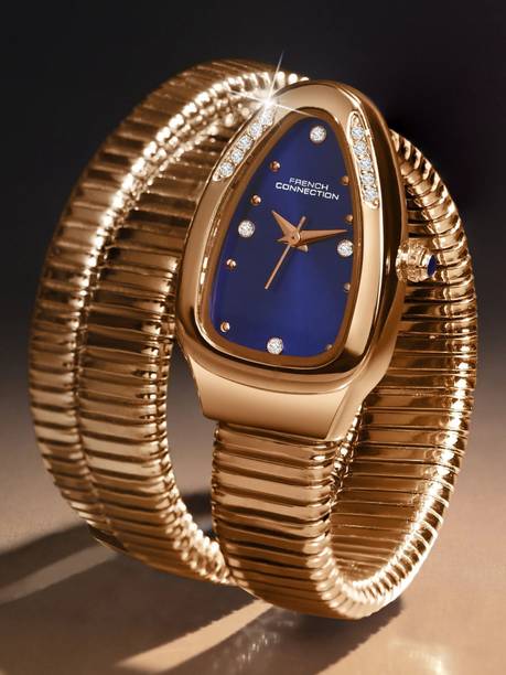 The Mystic Curve Women's Rose Gold Watch | Rhinestones Blue Sunray Dial Analog Watch - For Women FCN0110RGM