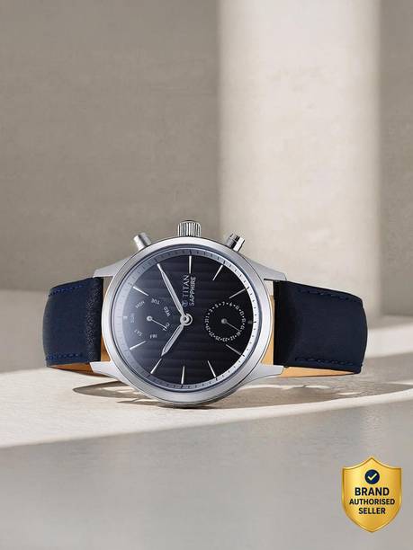 Titan Sapphire Multifunction Blue Dial Blue LeatherStrap Analog Watch - For Men NT1874SL02