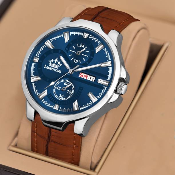 LIMESTONE Day and Date Functioning | Leather Strap| Quartz Flex Day and Date Functioning | Leather Strap| Quartz Analog Watch  - For Men
