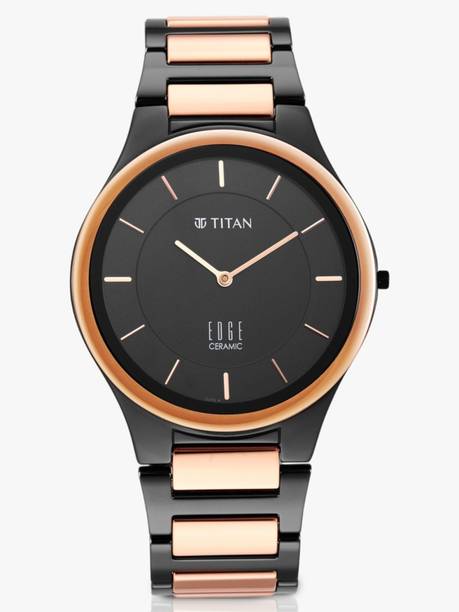 Titan Edge Black Dial Black & RoseGold Ceramic Strap Analog Watch - For Men 77105SL21W,NT1696KC01