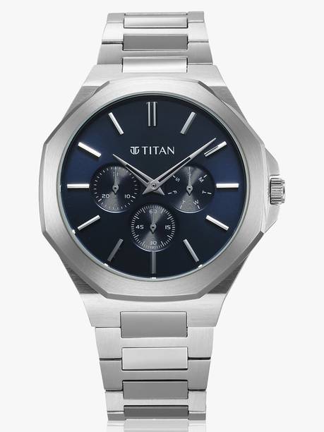 Titan ClaSSic Slim Multifunction Blue Dial Silver SS Strap Analog Watch - For Men NT90198SM01,NU90198SM01
