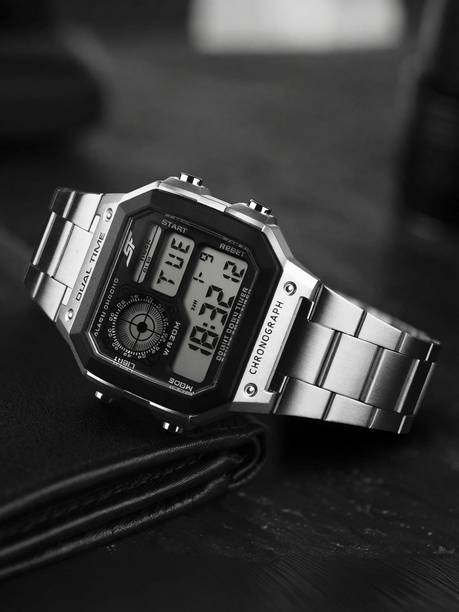 SF Hexa Metal Digital Black Dial Silver Stainless Steel Strap Unisex Digital Watch - For Men & Women NT77134PM01W