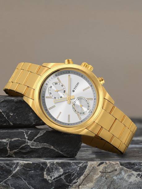 Titan ClaSSique Multifunction Silver Dial Golden SS Strap Analog Watch - For Men NT1733YM01,NU1733YM01