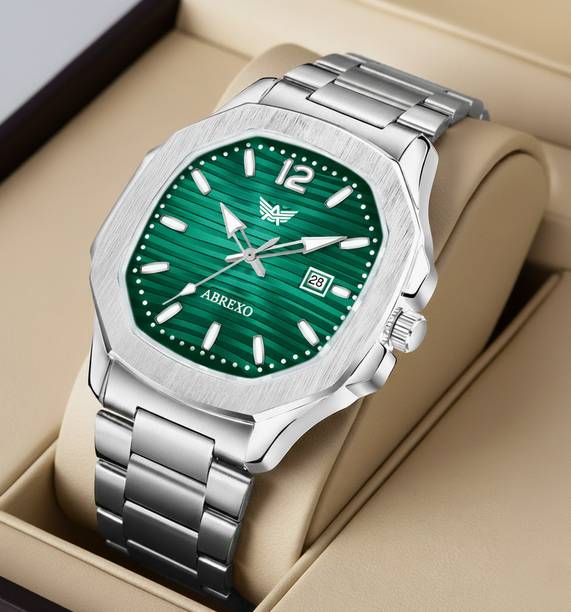 ABREXO Abx4569-Green Silver Nautilus Series Date Working Square Green Dial Silver Quartz Watch For Boys Analog Watch  - For Men