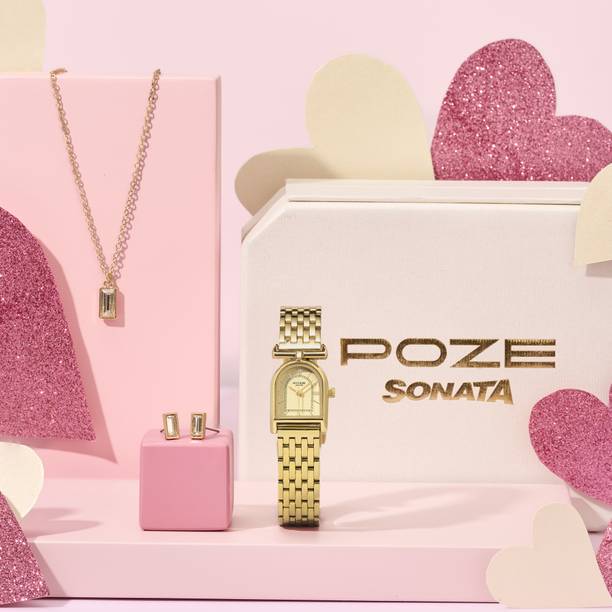 Poze 8 Quartz Gold Dial IPG Alloy Watch & Jewellery Combo Analog Watch - For Women SP80175YM01WFW