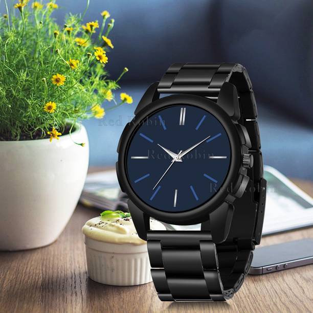 Red Robin LR05-BLU-J16-BLK-CDBLK Fancy Design Stylish Black Silicone Strap Wrist Watch for Men and Boys Analog Watch  - For Men