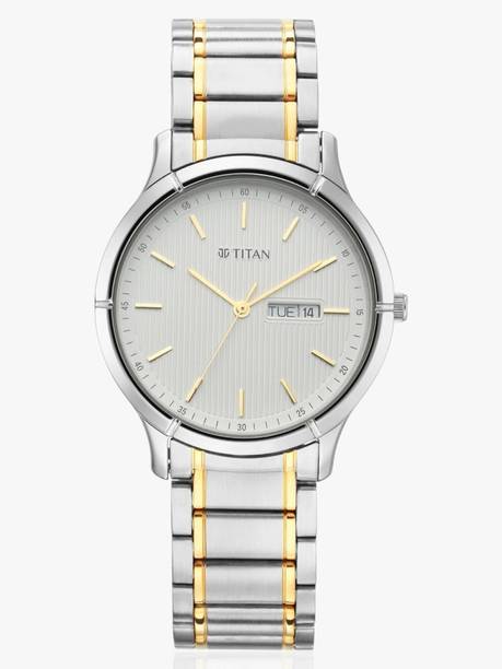 Titan NP1775BM02 Titan Lagan White Dial Silver & Gold MetalStrap Analog Watch  - For Men