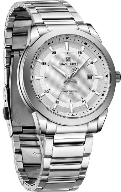 NAVIFORCE NF8029 White Dial With Silver Stainless Steel Strap Analog Watch  - For Men