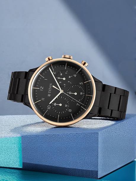 Titan Urban Magic Multifunction Black Dial Black SS Strap Analog Watch - For Men NT90102KM01,NP77114PP03W,90102KM01,NU90102KM01