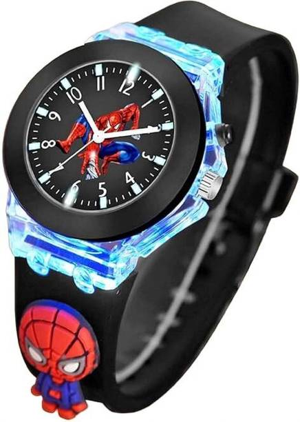 Unisex Kids Pink Printed Dial Black Glow in Dark Strap Analog Watch  - For Boys & Girls Multicolor Lights 3D Cute Cartoon Multi Function Rubber Strap Kidd's Boys
