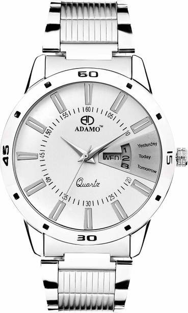 ADAMO Designer wristwatch / watchs DAY AND DATE FUNCTIONING White Dial Round Shaped with Metal Chain Premium watch for Men and Boys Analog Watch  - For Men