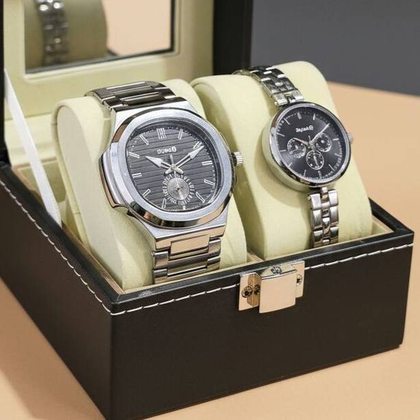 Analog Watch  - For Couple Black Dial Steel Chain couple watch combo party wedding Couple set Gift Combo5