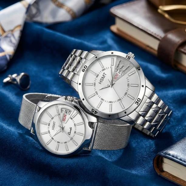 Analog Watch - For Couple HT-150 White Combo Day & Date Analogue Watch