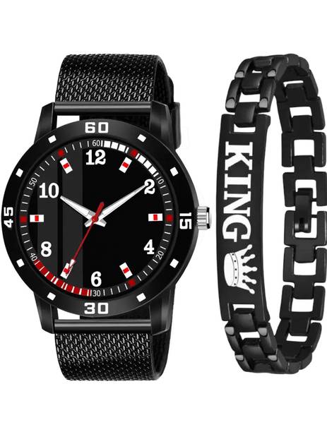 Alkhwatches Black Combo King Bracelet & Superior Dial Tone Water-Proof watch for Men & Boy Analog Watch  - For Boys