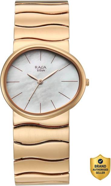 Titan Raga Sierra Quartz White Dial Rose Gold Brass Strap Analog Watch - For Women 95389WM01