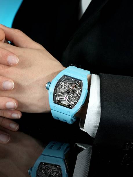 Mens Lake Blue Automatic Watch + Bezel + Crown | Black Tonneau Dial Analog Watch - For Men TB8218.1_1C-01LKBU