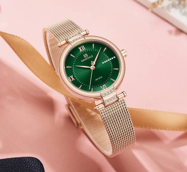 Alix Luxury Simple Fashion Stainless Steel Mesh Strap Quartz Watch with Diamond Analog-Digital Watch  - For Women